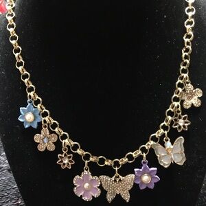 Gold Charm Necklace  and Bracelet with Multicolor Accents